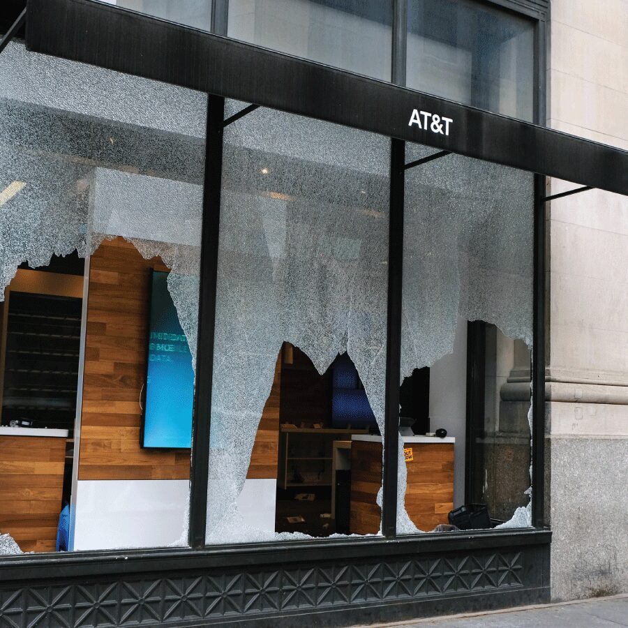 Security & Safety Window Film 5 A broken window without security window film installed in USA