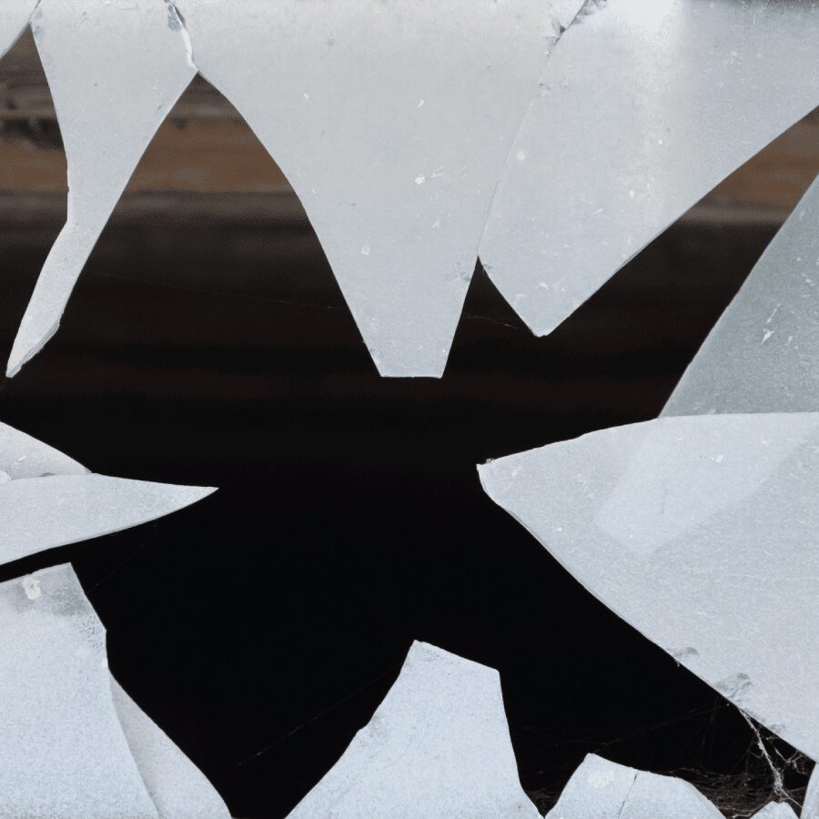 Security & Safety Window Film 7 A Dangerous broken window showing sharp shards