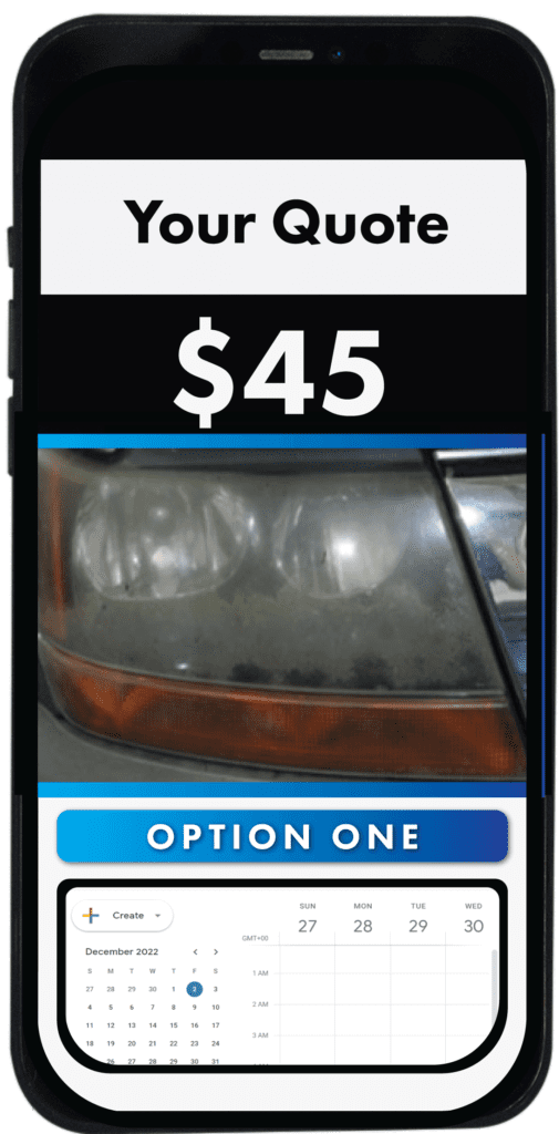 Headlight Restoration 14 an example of a price of $45 for headlight restoration in USA on a phone view